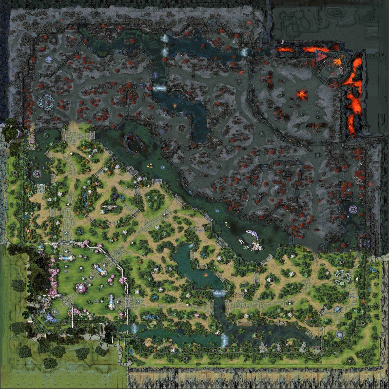 Dota 2 map terrain in patch 7.40